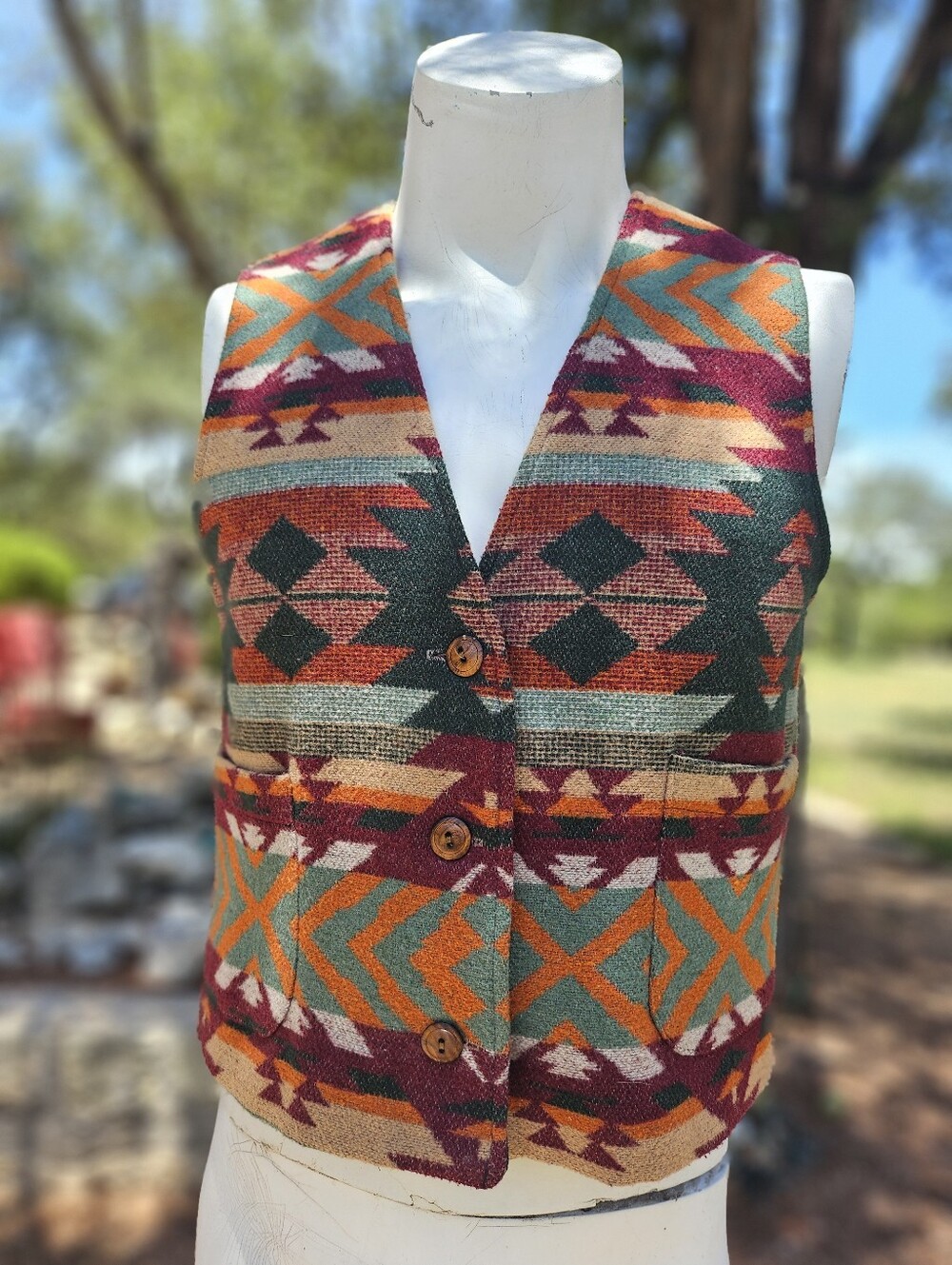 Maurizio Ramani USA Made France Italy Fabric Southwestern Print Lined Vest L